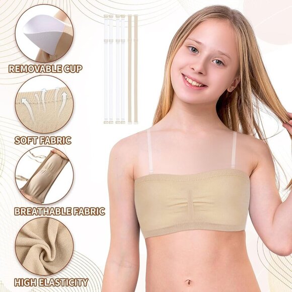 Girl Clear Straps Bandeau Bra, Medium, Beige, Seamless, Comfortable, Convertible - Picture 2 of 6